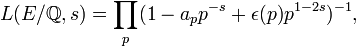 L(E/{\mathbb  Q}, s) = \prod_p (1-a_p p^{-s}+\epsilon(p)p^{1-2s})^{-1},