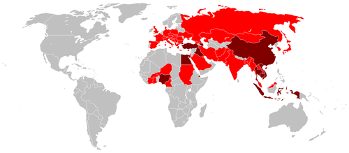Pays touchés par le virus H5N1