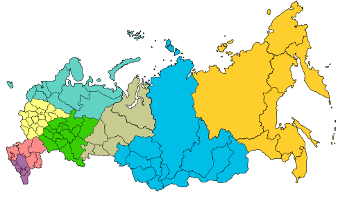Carte du découpage de la Russie en districts fédéraux