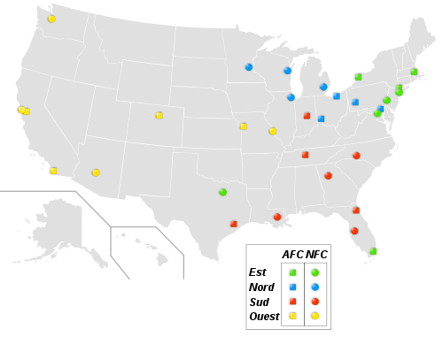 US National Football League Teams Location-fr.svg