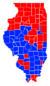 Les comtés en rouges sont remportés par Oglesby et les comtés bleus par Robinson