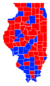 Les comtés en rouges sont remportés par Ryan et les comtés bleus par Blagojevich