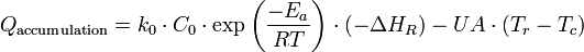 Q_\text{accumulation} = k_0 \cdot C_0 \cdot \exp\left(\frac{-E_a}{RT}\right) \cdot (-\Delta H_R) - UA \cdot (T_r - T_c) 