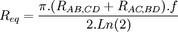 R_{eq} = \frac{\pi . (R_{AB,CD} + R_{AC,BD}). f} { 2 . Ln(2) } 