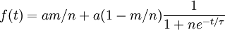  f(t) = am/n + a(1-m/n)\frac{1}{1+ne^{-t/\tau}} 