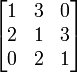 \begin{bmatrix}
1 & 3 & 0\\
2 & 1 & 3 \\
0 & 2 & 1 \end{bmatrix}