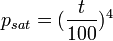 p_{sat} = (\frac{t}{100})^4