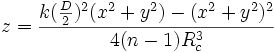 z=\frac{k(\frac{D}{2})^2(x^2+y^2)-(x^2+y^2)^2}{4(n-1)R_c^3}