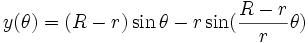 y(\theta) = (R-r) \sin \theta - r \sin (\frac{R-r}{r} \theta) \, 