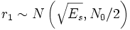 r_1 \sim{} N\left(\sqrt{E_s},N_{0}/2\right)