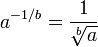 a^{-1/b} = \dfrac{1}{\sqrt[b]{a}}