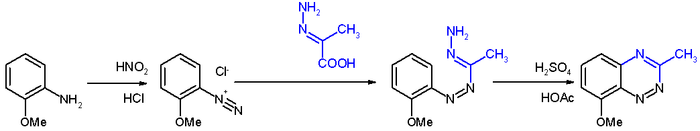 Synthèse de triazine de Bamberger à partir de la 2-méthoxyaniline