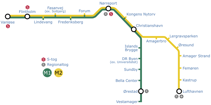 Plan du métro de Copenhague.
