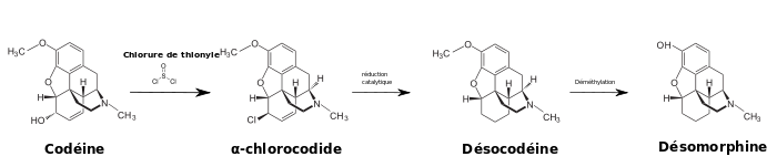 Synthèse de la désomorphine à partir de la codéine.