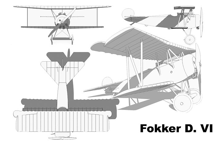 Plan 3 vues du Fokker D. VI