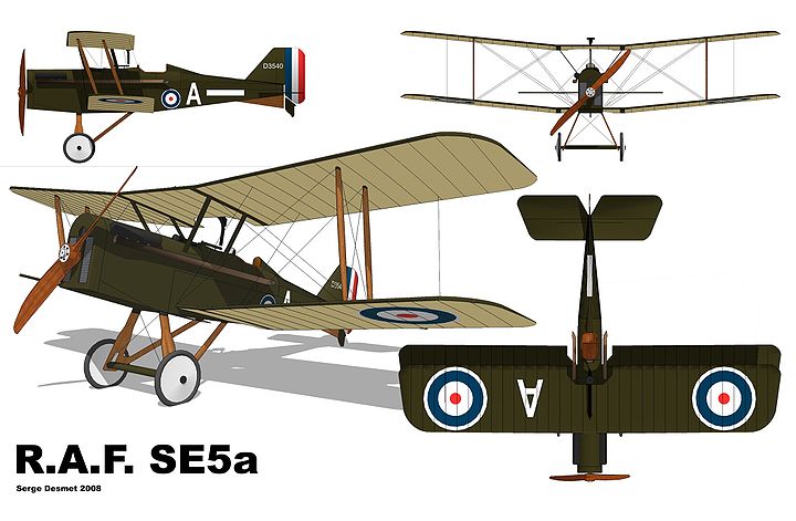 Plan 3 vues du Royal Aircraft Factory S.E.5a