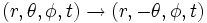 (r, \theta, \phi, t) \rightarrow (r, -\theta, \phi, t)