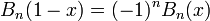 B_n(1-x)=(-1)^n B_n(x)\,