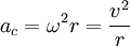  a_c = \omega^2 r = \frac{v^2}{r} 