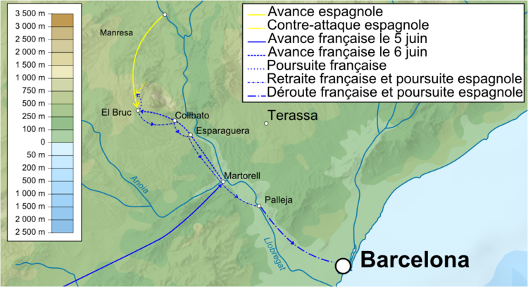 Mouvements français et espagnols lors du 1° combat d'El Bruch