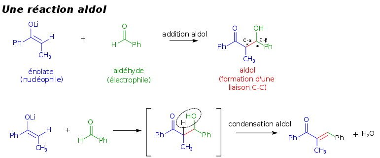 Exemples d'une addition et d'une condensation aldols