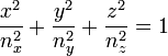  \frac{x^2}{n_x^2} + \frac{y^2}{n_y^2} + \frac{z^2}{n_z^2} = 1