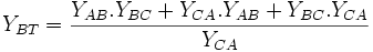 Y_{BT}=\frac{Y_{AB}.Y_{BC}+ Y_{CA}.Y_{AB}+Y_{BC}.Y_{CA}}{Y_{CA}}