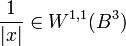 \frac{1}{|x|} \in W^{1,1}(B^{3})