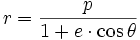 r = \frac{p}{1 + e \cdot \cos{\theta}}