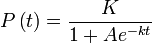 P\left(t\right)=\frac{K}{1+Ae^{-kt}}