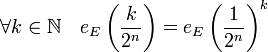 \forall k \in \mathbb N \quad e_E\left(\frac k{2^n}\right) =e_E\left(\frac 1{2^n}\right)^k