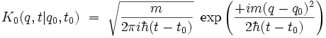 K_0(q,t|q_0,t_0) \ = \ \sqrt{\frac{m}{2 \pi i  \hbar (t-t_0)}} \ \exp \left( \frac{ + i m(q-q_0)^2}{2 \hbar (t-t_0)}  \right)