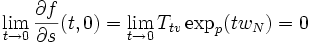 
\lim_{t\rightarrow 0}\frac{\partial f}{\partial s}(t,0) = \lim_{t\rightarrow 0}T_{tv}\exp_p(tw_N) = 0
