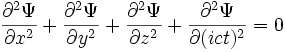  \frac{\partial^2\Psi}{\partial x^2}+\frac{\partial^2\Psi}{\partial y^2}+\frac{\partial^2\Psi}{\partial z^2}+\frac{\partial^2\Psi}{\partial (ict)^2}  = 0