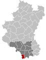 Situation de la commune au sein de l'arrondissement de Virton et de la province de Luxembourg