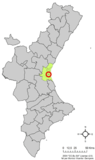 Localización de Sedaví respecto al País Valenciano
