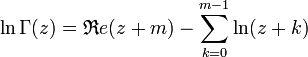 \ln\Gamma(z) = \mathfrak{R}e(z+m) - \sum_{k=0}^{m-1} \ln(z+k)