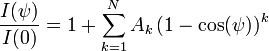 
\frac{I(\psi)}{I(0)} = 1+\sum_{k=1}^N A_k \, (1-\cos(\psi))^k
