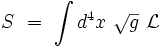  S \ = \ \int d^4x \ \sqrt{g} \ \mathcal{L}