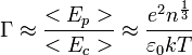 \Gamma\approx\frac{<E_p>}{<E_c>}\approx\frac{e^2n^\frac{1}{3}}{\varepsilon_0kT}