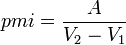 pmi=\frac{A}{V_2 - V_1}