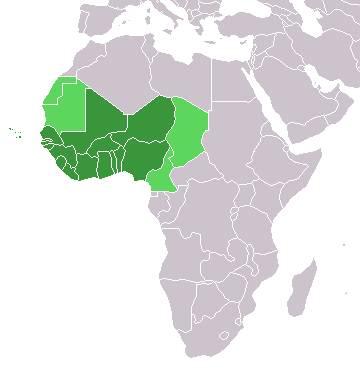 Carte de l’Afrique avec les pays d’Afrique de l’Ouest en surimpression