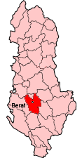 Localisation du district de Berat (en rouge) à l'intérieur de l'Albanie