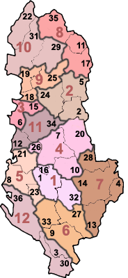 Comtés et districts d’Albanie.