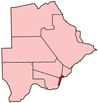 Localisation du district du Sud-Est (en rouge) à l'intérieur du Botswana