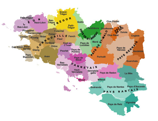 Carte des pays traditionnels de Bretagne
