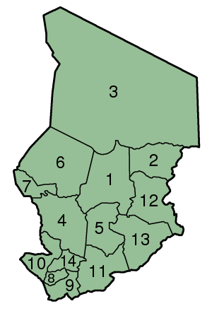 Chad Prefectures numbered 300px.png