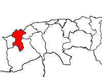 Carte du département d'Oran après la réorganisation de 1956, incluant l'arrondissement du Telagh (rattaché à Saida de 58 à 59).