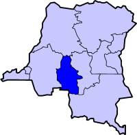 Localisation du Kasaï-Occidental (en bleu foncé) à l'intérieur de la République démocratique du Congo