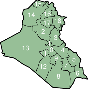 Provinces d'Irak avec leur numéro